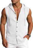 Mens Linen Sleeveless Hoodies Button Down Tank Shirt Summer Casual Beach Lightweight Hawaiian Fashion Tops