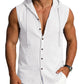 Mens Linen Sleeveless Hoodies Button Down Tank Shirt Summer Casual Beach Lightweight Hawaiian Fashion Tops