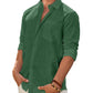 Mens Linen Textured Shirt Long Sleeve Casual Cotton Solid Regular Fit Wedding Summer Beach Button Down Shirt