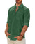 Mens Linen Textured Shirt Long Sleeve Casual Cotton Solid Regular Fit Wedding Summer Beach Button Down Shirt
