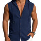 Mens Linen Sleeveless Hoodies Button Down Tank Shirt Summer Casual Beach Lightweight Hawaiian Fashion Tops