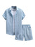 Waffle Knit 2 Piece Outfits for Men, Button Down Shirt and Shorts Set