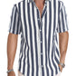Men's Casual Stylish Short Sleeve Button-Up Striped Dress Shirt Cotton Beach Shirts