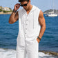Mens Linen Sleeveless Hoodies Button Down Tank Shirt Summer Casual Beach Lightweight Hawaiian Fashion Tops