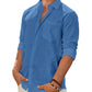 Mens Linen Textured Shirt Long Sleeve Casual Cotton Solid Regular Fit Wedding Summer Beach Button Down Shirt