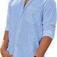 Mens Linen Textured Shirt Long Sleeve Casual Cotton Solid Regular Fit Wedding Summer Beach Button Down Shirt