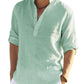Cotton Linen Henley T-Shirt for Men, Long Sleeve Hippie Casual Beach T-Shirts