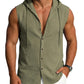 Mens Linen Sleeveless Hoodies Button Down Tank Shirt Summer Casual Beach Lightweight Hawaiian Fashion Tops
