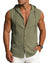 Mens Linen Sleeveless Hoodies Button Down Tank Shirt Summer Casual Beach Lightweight Hawaiian Fashion Tops