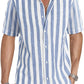 Men's Casual Stylish Short Sleeve Button-Up Striped Dress Shirt Cotton Beach Shirts