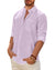 Mens Linen Textured Shirt Long Sleeve Casual Cotton Solid Regular Fit Wedding Summer Beach Button Down Shirt