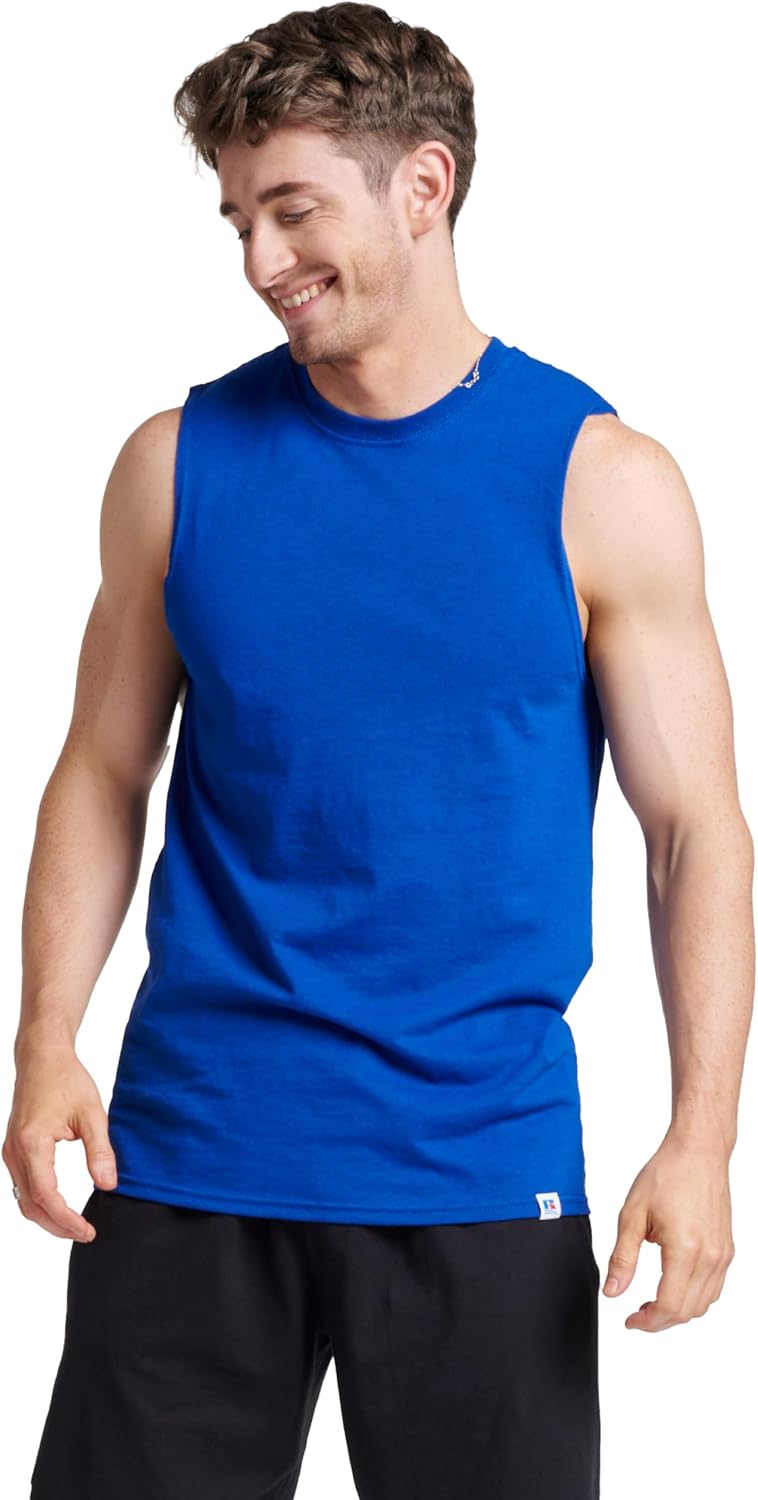 Men's Dri-Power Cotton Blend Sleeveless Muscle Shirts, Moisture Wicking Odor Protection UPF 30+, Sizes S-4X