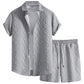 Waffle Knit 2 Piece Outfits for Men, Button Down Shirt and Shorts Set