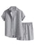 Waffle Knit 2 Piece Outfits for Men, Button Down Shirt and Shorts Set