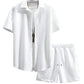 Waffle Knit 2 Piece Outfits for Men, Button Down Shirt and Shorts Set