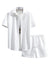 Waffle Knit 2 Piece Outfits for Men, Button Down Shirt and Shorts Set