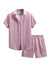 Waffle Knit 2 Piece Outfits for Men, Button Down Shirt and Shorts Set