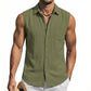 Mens Linen Sleeveless Hoodies Button Down Tank Shirt Summer Casual Beach Lightweight Hawaiian Fashion Tops
