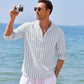 Cotton Linen Henley T-Shirt for Men, Long Sleeve Hippie Casual Beach T-Shirts