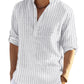 Cotton Linen Henley T-Shirt for Men, Long Sleeve Hippie Casual Beach T-Shirts