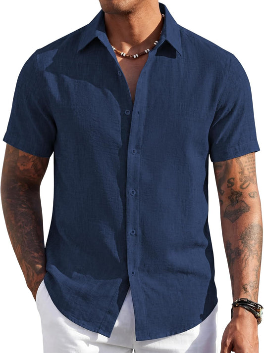 Men's Short Sleeve Button Down Casual Shirt, Lightweight Summer Shirts for Beach, Wedding, Vacation