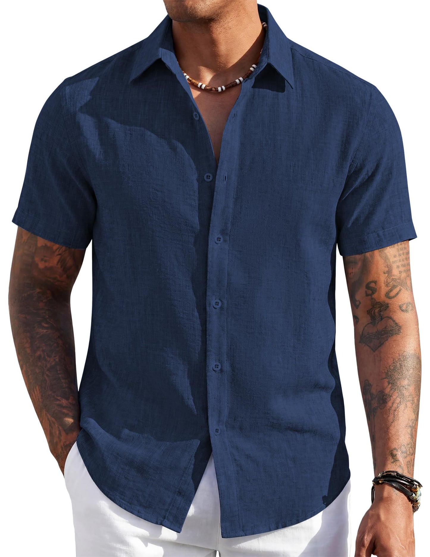 Men's Short Sleeve Button Down Casual Shirt, Lightweight Summer Shirts for Beach, Wedding, Vacation