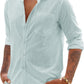 Mens Linen Textured Shirt Long Sleeve Casual Cotton Solid Regular Fit Wedding Summer Beach Button Down Shirt