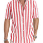 Men's Casual Stylish Short Sleeve Button-Up Striped Dress Shirt Cotton Beach Shirts