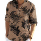 Cotton Linen Henley T-Shirt for Men, Long Sleeve Hippie Casual Beach T-Shirts