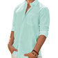 Mens Linen Textured Shirt Long Sleeve Casual Cotton Solid Regular Fit Wedding Summer Beach Button Down Shirt