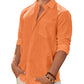 Mens Linen Textured Shirt Long Sleeve Casual Cotton Solid Regular Fit Wedding Summer Beach Button Down Shirt