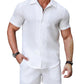 Waffle Knit 2 Piece Outfits for Men, Button Down Shirt and Shorts Set