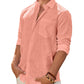 Mens Linen Textured Shirt Long Sleeve Casual Cotton Solid Regular Fit Wedding Summer Beach Button Down Shirt
