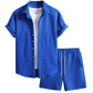 Waffle Knit 2 Piece Outfits for Men, Button Down Shirt and Shorts Set