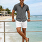 Men's Linen Shirts Slim Short Sleeve Textured Button Down Dress Shirt Breathable Casual Summer Beach Vacation Wedding Tops