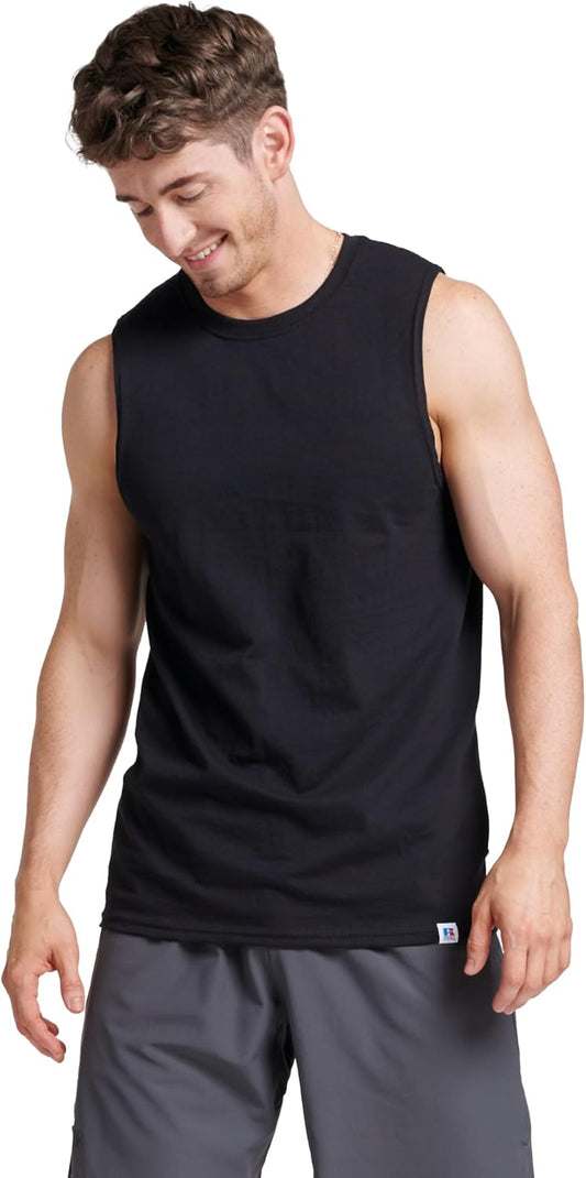 Men's Dri-Power Cotton Blend Sleeveless Muscle Shirts, Moisture Wicking Odor Protection UPF 30+, Sizes S-4X