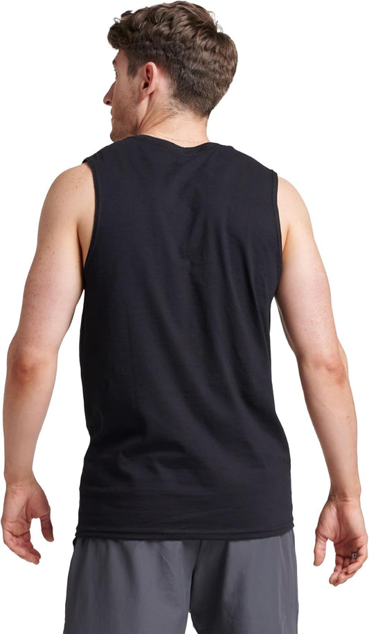 Men's Dri-Power Cotton Blend Sleeveless Muscle Shirts, Moisture Wicking Odor Protection UPF 30+, Sizes S-4X