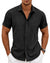 Men's Linen Shirts Slim Short Sleeve Textured Button Down Dress Shirt Breathable Casual Summer Beach Vacation Wedding Tops