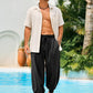 Casual Elastic Waist Drawstring Baggy Pants, Cotton Linen Loose Boho Yoga Beach Trousers