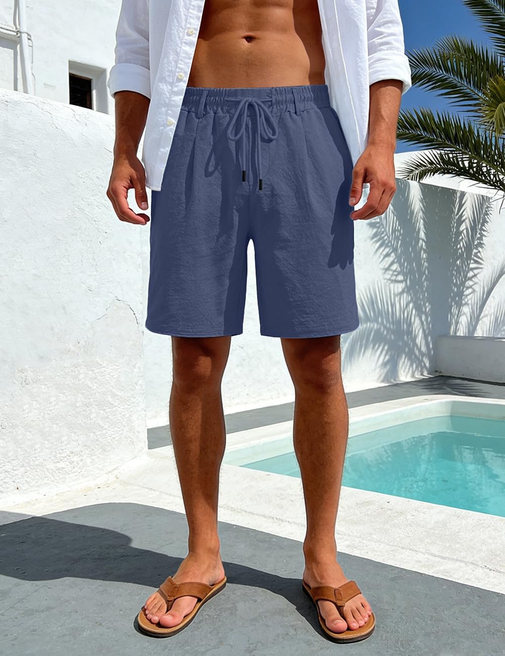 Men's Linen Cotton Shorts, Lightweight Breathable Casual Shorts for Summer Beach Vacation Yoga