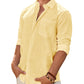 Mens Linen Textured Shirt Long Sleeve Casual Cotton Solid Regular Fit Wedding Summer Beach Button Down Shirt