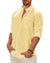 Mens Linen Textured Shirt Long Sleeve Casual Cotton Solid Regular Fit Wedding Summer Beach Button Down Shirt
