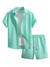 Waffle Knit 2 Piece Outfits for Men, Button Down Shirt and Shorts Set