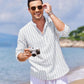 Cotton Linen Henley T-Shirt for Men, Long Sleeve Hippie Casual Beach T-Shirts