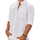 Mens Linen Textured Shirt Long Sleeve Casual Cotton Solid Regular Fit Wedding Summer Beach Button Down Shirt
