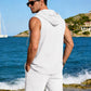 Mens Linen Sleeveless Hoodies Button Down Tank Shirt Summer Casual Beach Lightweight Hawaiian Fashion Tops
