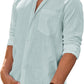 Mens Linen Textured Shirt Long Sleeve Casual Cotton Solid Regular Fit Wedding Summer Beach Button Down Shirt