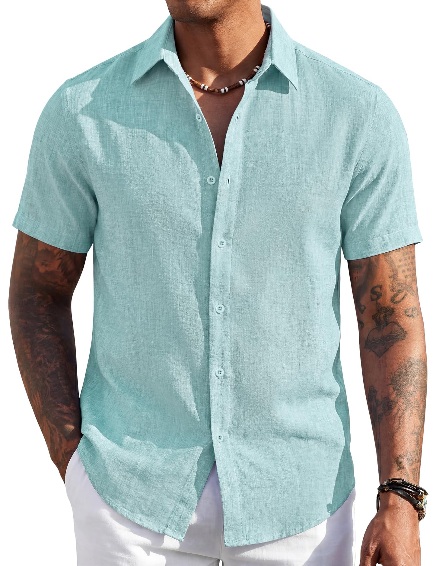 Men's Short Sleeve Button Down Casual Shirt, Lightweight Summer Shirts for Beach, Wedding, Vacation