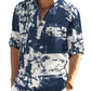 Cotton Linen Henley T-Shirt for Men, Long Sleeve Hippie Casual Beach T-Shirts