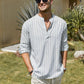 Cotton Linen Henley T-Shirt for Men, Long Sleeve Hippie Casual Beach T-Shirts